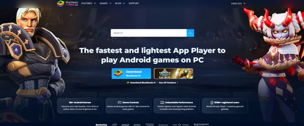 BlueStacks Main Page for download bluestacks